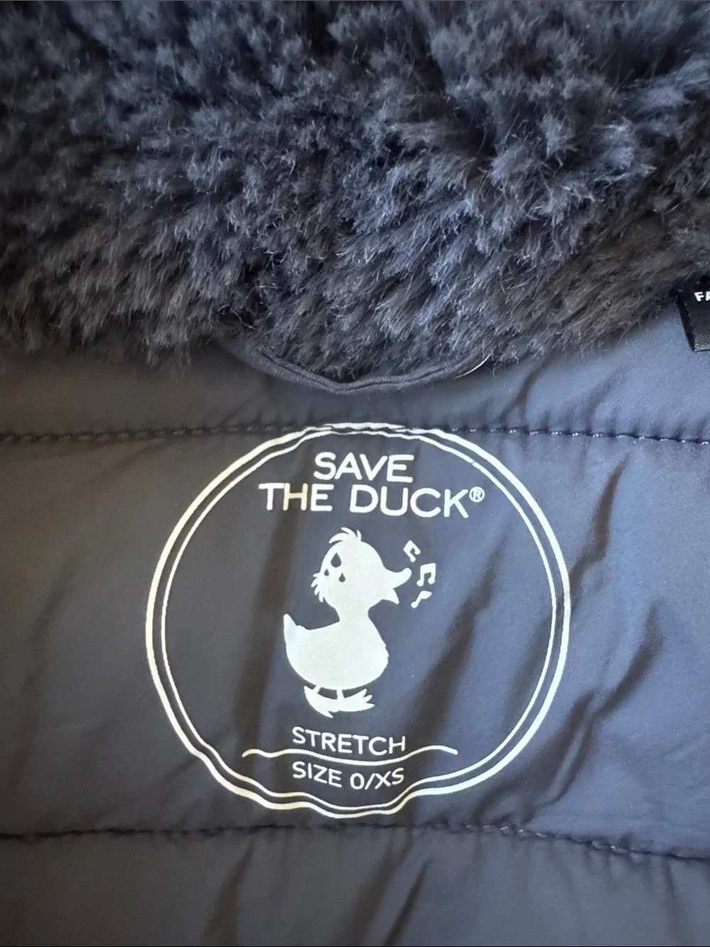 SAVE THE DUCK Women's Dark Gray Quilted Puffer Coat with Faux Fur Collar